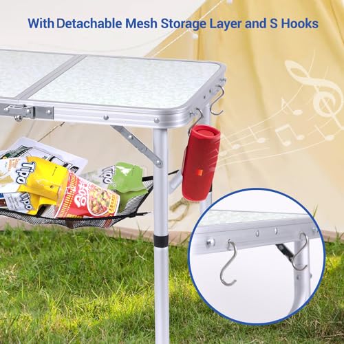 Adjustable Height Small Folding Camping Table with Mesh Layer B206