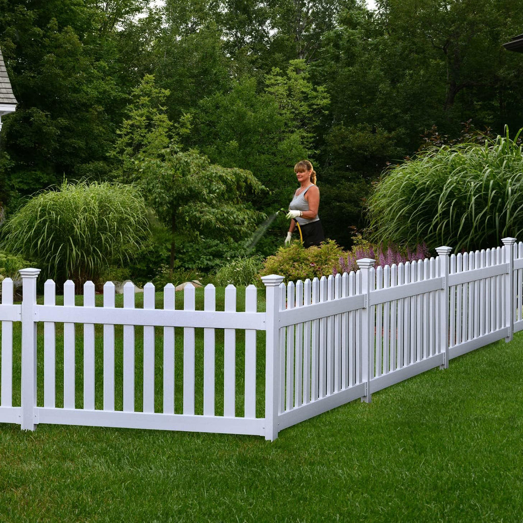 Portable Vinyl Fence Kit with No-Dig White Picket Panel W644224