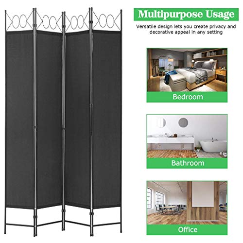 4 Panel Room Divider 6FT Steel Frame Folding Privacy Screen G872592
