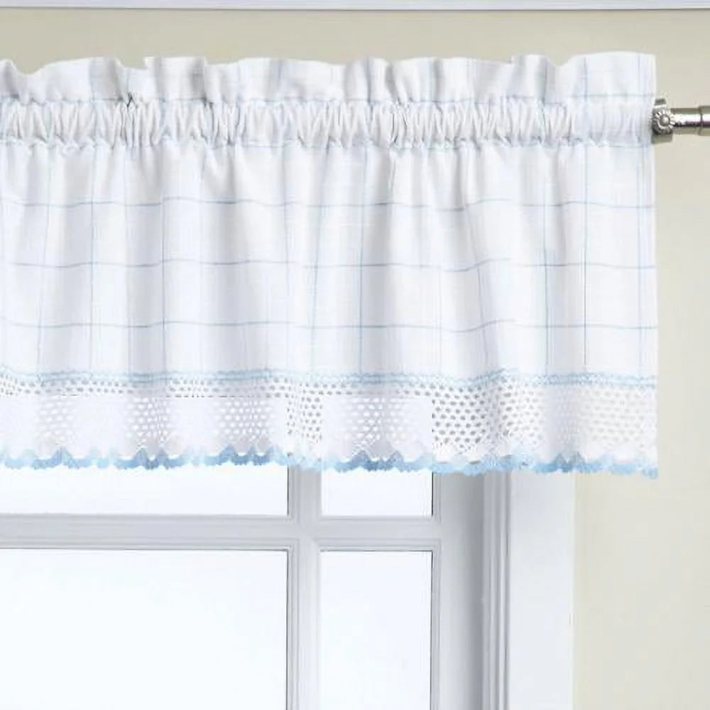 Cotton Window Pane Pattern Swag with Crochet Trim, 38 x 60 E891