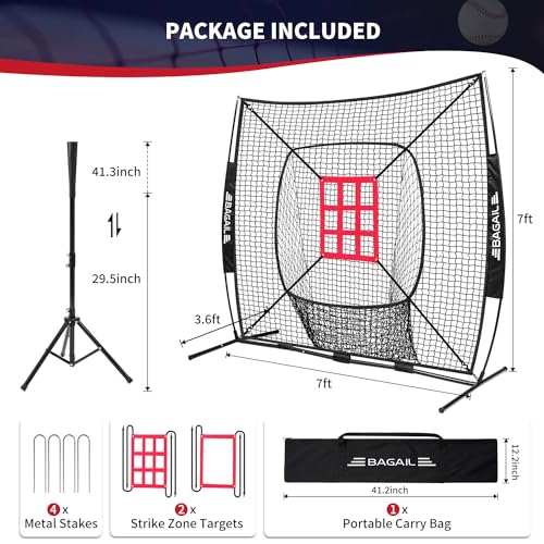 Baseball & Softball Practice Net with Bow Frame, Portable, with Batting Tee and Carry Bag B6660