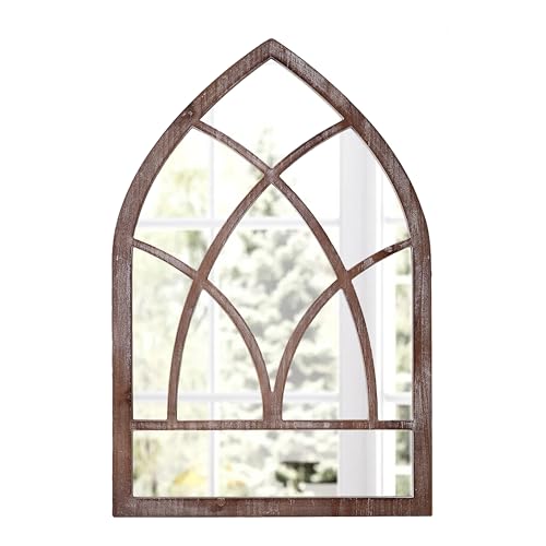 Arched Window Mirror Wall Decor, 16 x 24 Inch, Distressed White O9904