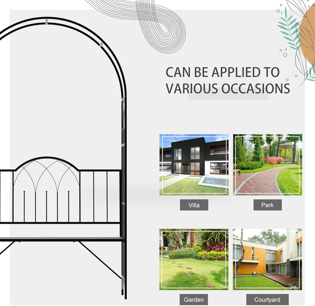Metal Trellis Arbor Arch with Garden Bench for Climbing Plants Z662940
