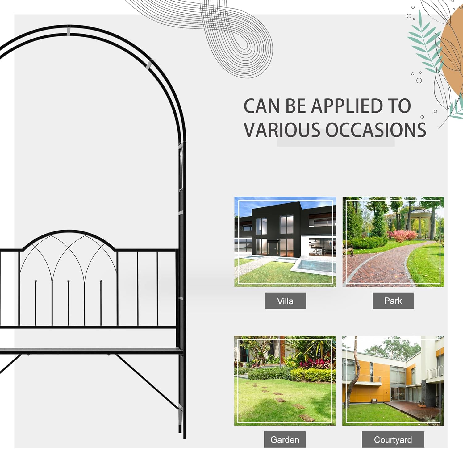 Metal Trellis Arbor Arch with Garden Bench for Climbing Plants Z662940