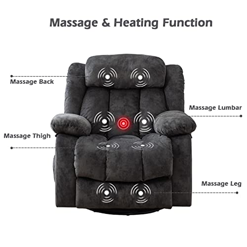 Massage Swivel Rocker Recliner Chair with Heat and Vibration, Grey M1757