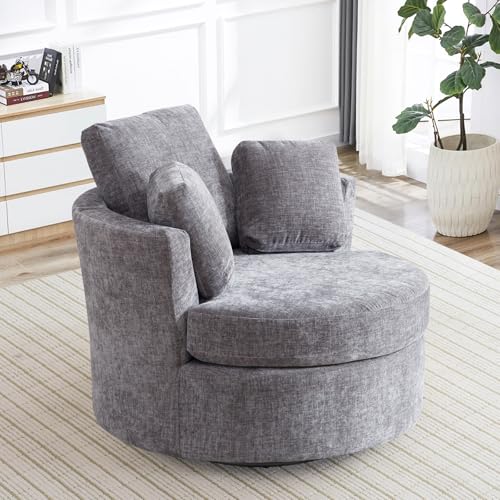 Round Swivel Barrel Chair with Ottoman for Living Room Bedroom G375183