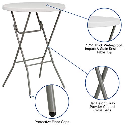 Round Folding Bar Height Table for Parties and Events, Indoor/Outdoor, White Y30232