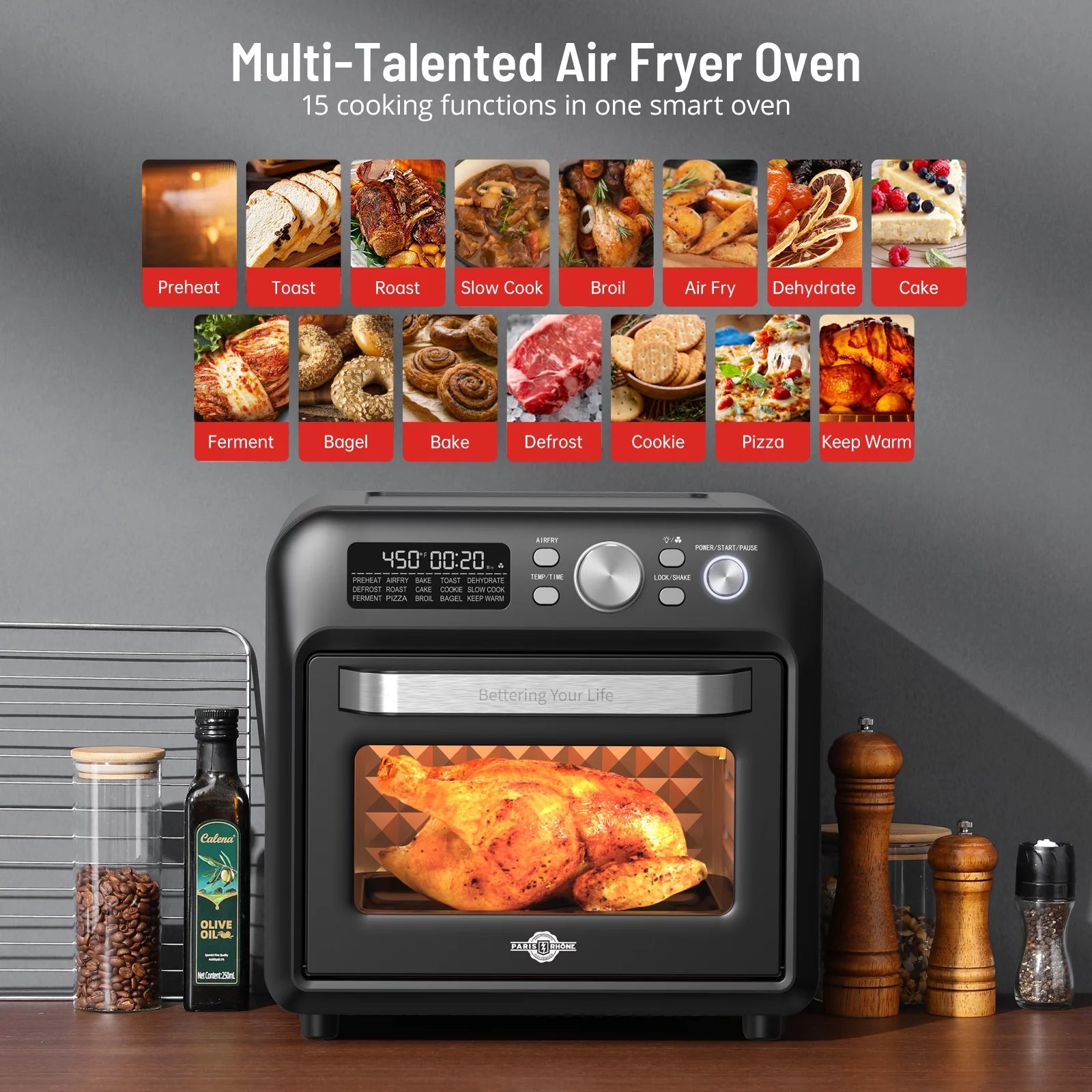 Air Fryer Oven, 19 QT Family-Sized Toaster Oven, Convection Oven with Child Lock, Fits 12-inch Pizza, Dishwasher Safe Z846540