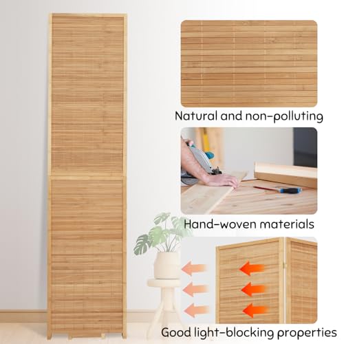 Bamboo Room Divider Folding Privacy Screen, 4 Panel, Beige N84000