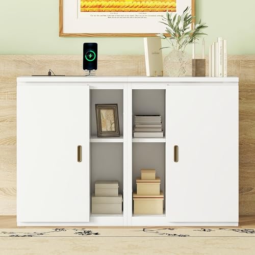 Murphy Bed Chest with Shelves and USB Ports, Foldable Wood Frame Y56482