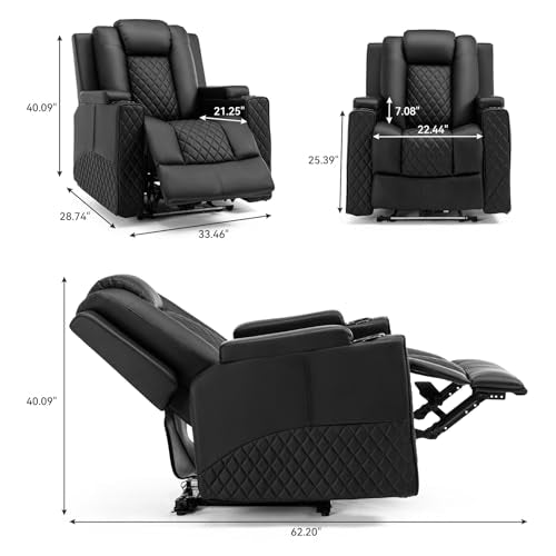 Power Recliner Chair PU Leather Electric Massage with Cup Holders and LED Lighting S66153