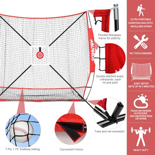 Baseball Softball Practice Net with Batting Tee and Strike Zone Target O4170