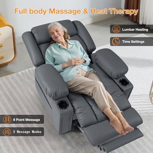 Large Power Lift Recliner Chair for Elderly with Heat and Massage, USB Port, Dark Brown O650
