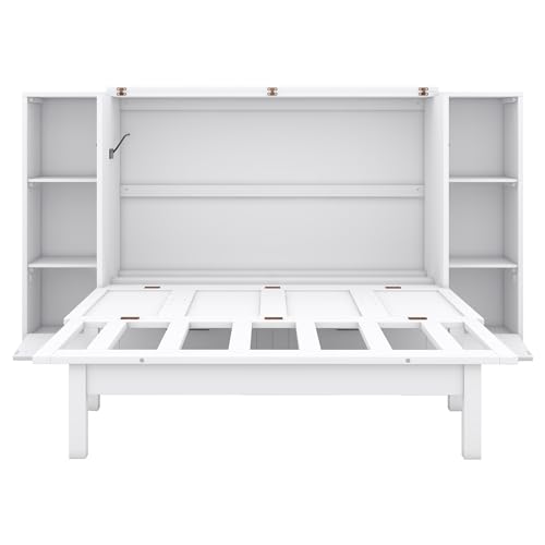Murphy Bed Chest with Shelves and USB Ports, Foldable Wood Frame Y56482