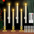RONXS Window Candles, Flameless Taper Candles with Timer, Christmas Home Wedding Decor Battery Operated Flickering LED Candles with Remote Controls, Glod Candle Holders (B-6pcs Gold)