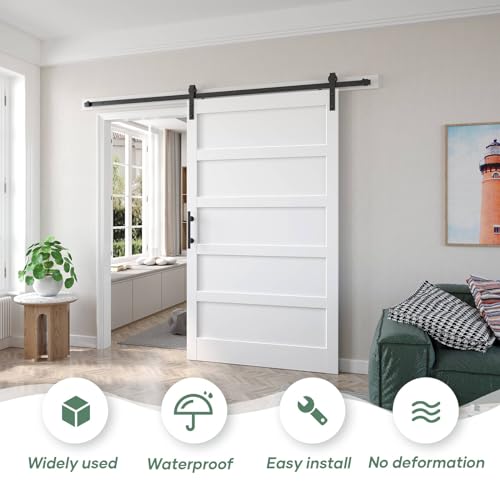 Double 21x84in White Barn Door with 7FT Sliding Hardware Kit, MDF, PVC Surface, DIY Assembly R60322