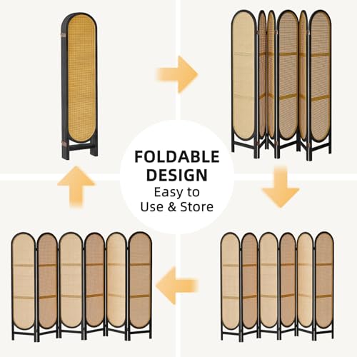 Foldable Wooden Room Divider, Hand-Woven Rattan Privacy Screen Q240970
