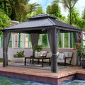 10 x 12 ft Hardtop Gazebo with Netting and Curtains for Patio, Deck, Backyard X60892