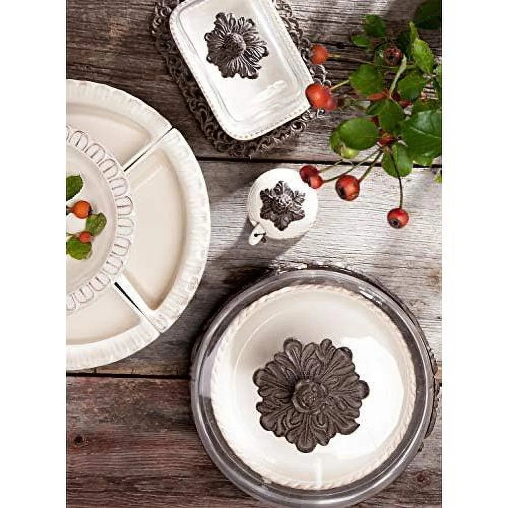 Ceramic Butter Dish with Metal Acanthus Leaf Design X73179