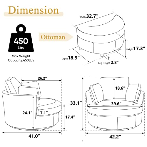 Round Swivel Barrel Chair with Ottoman for Living Room Bedroom G375183