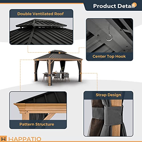 10 x 12 ft Hardtop Gazebo with Galvanized Steel Double Roof, Netting and Curtains X356