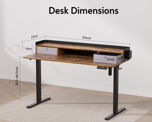 Electric Standing Desk with 2 Drawers, Height Adjustable for Home Office W495