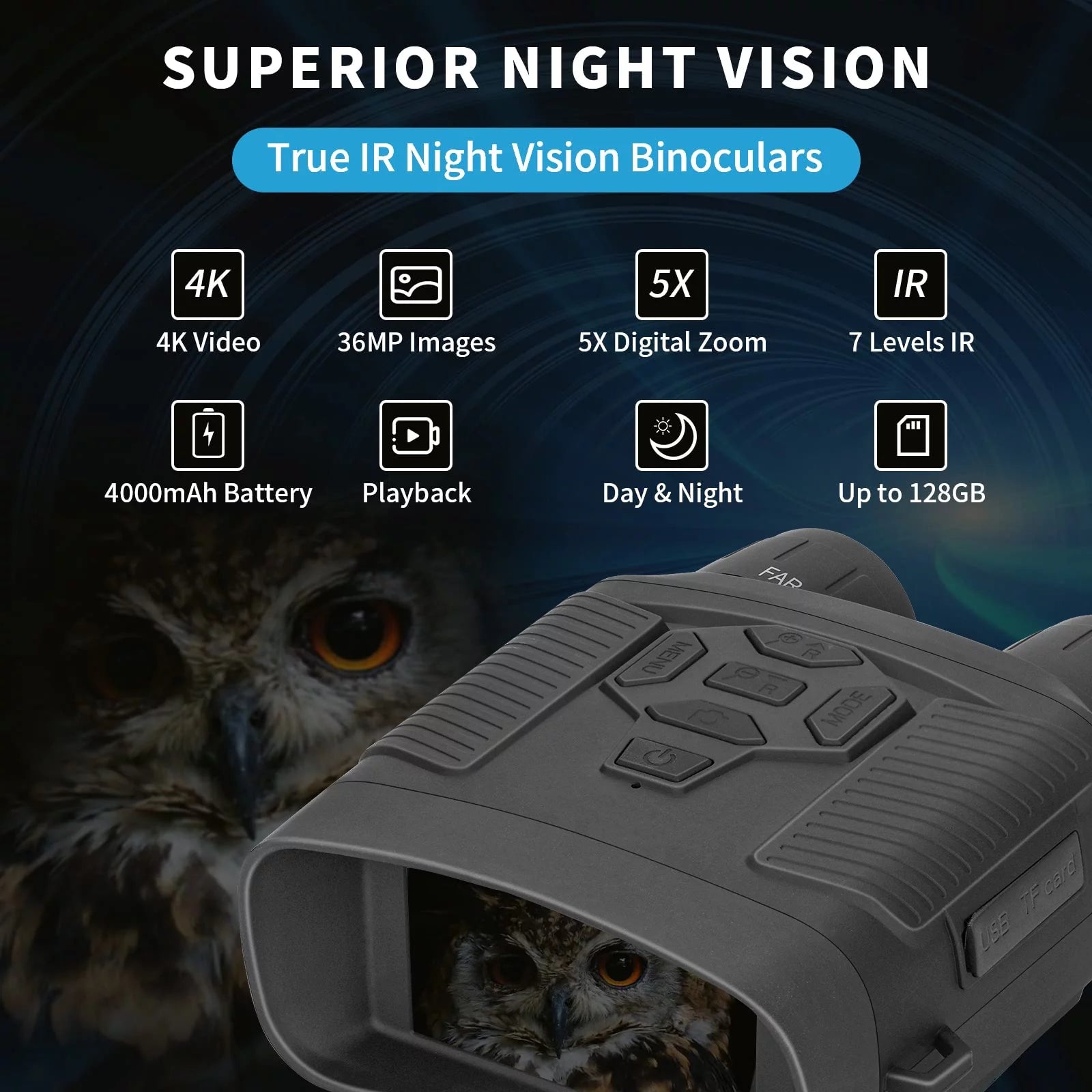 Night Vision Binoculars with 32GB SD Card, 4K 5x Zoom for Hunting V961985