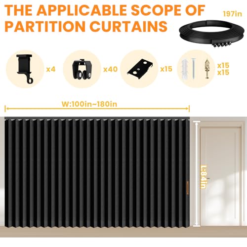 Blackout Accordion Room Divider Curtains with Ceiling Track for Bedroom Patio Sliding Door Q924855