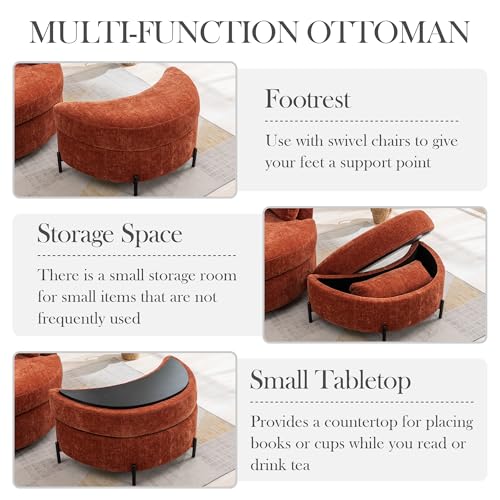 Oversized Swivel Barrel Chair with Ottoman, Chenille, Beige M813