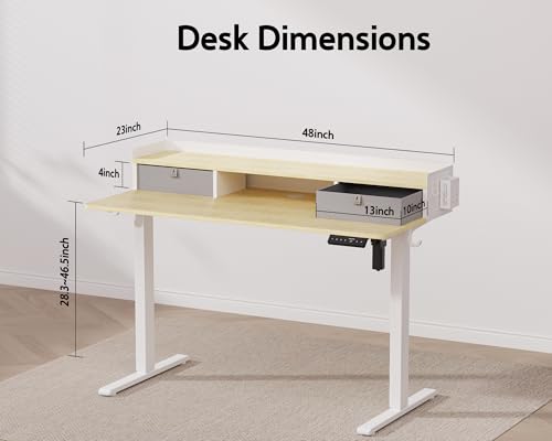 Electric Standing Desk with 2 Drawers, Height Adjustable for Home Office W495