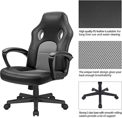 High Back Ergonomic Leather Gaming Chair, Adjustable, Blue S74277