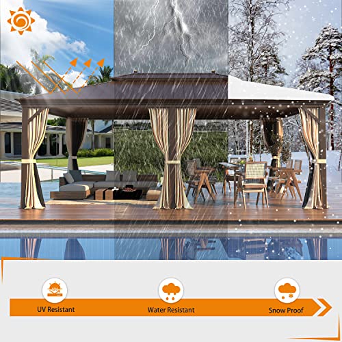 12x16 ft Hardtop Gazebo with Double Roof, Curtains and Netting T94173