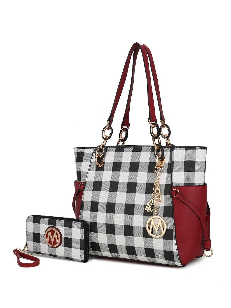 Checkered Tote Handbag with Wallet Z717
