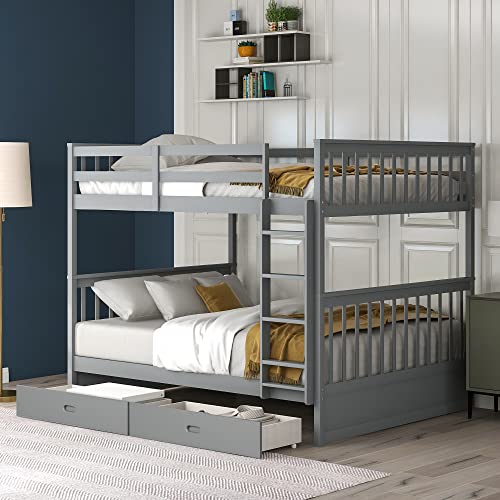 Twin Over Full Bunk Bed with Slide and Stairs for Kids I642