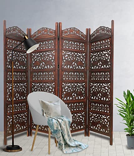 4 Panel Folding Wood Room Divider, Antique Brown, 72 x 80 P209