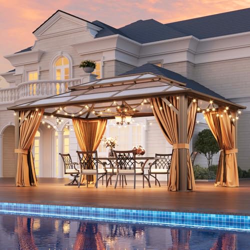 12x16 Hardtop Gazebo with Netting and Curtains for Patio K27275