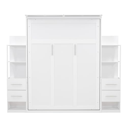 Queen Size Murphy Bed with Cabinet and LED Lights M1232