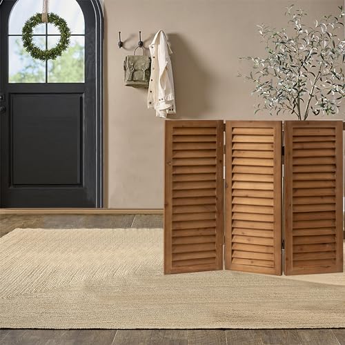 Wood Short Room Divider 3 Panel, 2.6 Ft Tall Folding Partition, White Freestanding Wall for Home Office O18628