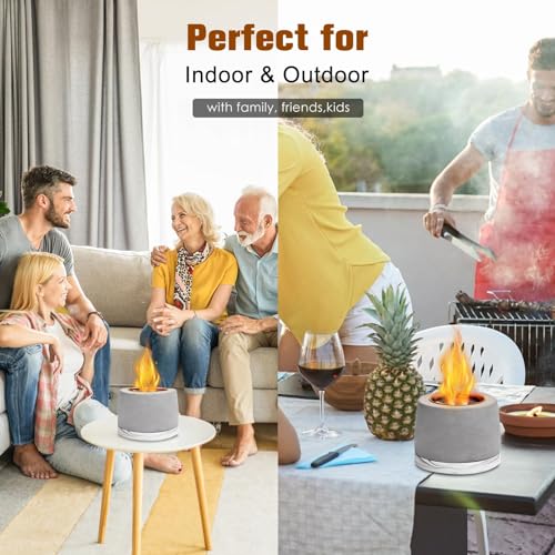 Concrete Tabletop Fire Pit Bowl, Portable Indoor Outdoor with Extinguisher N994