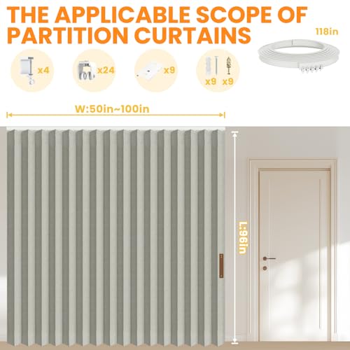 Blackout Accordion Room Divider Curtains with Ceiling Track for Bedroom Patio Sliding Door Q924855