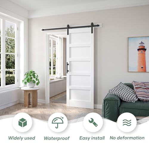 Double 21x84in White Barn Door with 7FT Sliding Hardware Kit, MDF, PVC Surface, DIY Assembly R60322