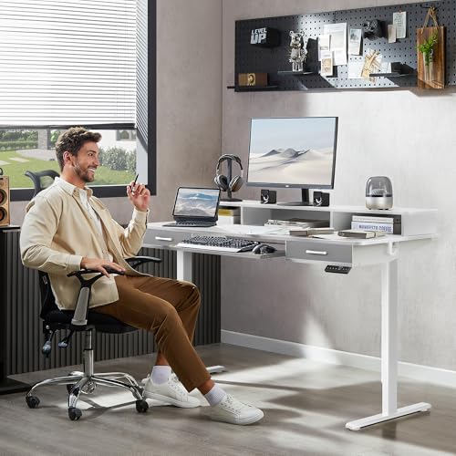 Electric Standing Desk with 2 Drawers, Height Adjustable for Home Office W495