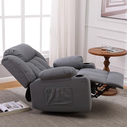 Swivel Recliner Chair with Massage and Heat, Fabric Upholstery, Lime Gray Y550941