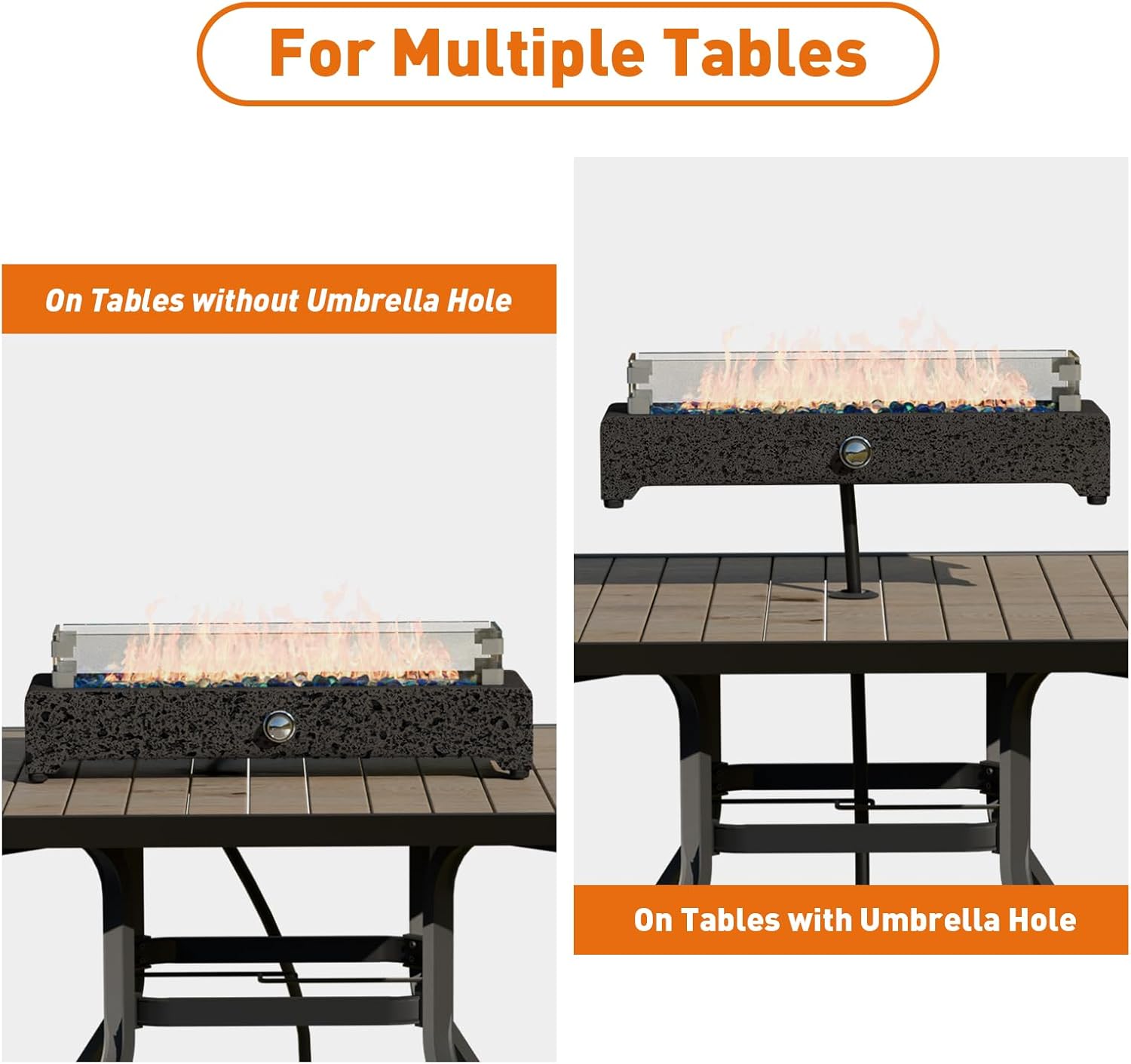28" Tabletop Propane Fire Pit with Stainless Steel Burner and Glass Rocks M41115