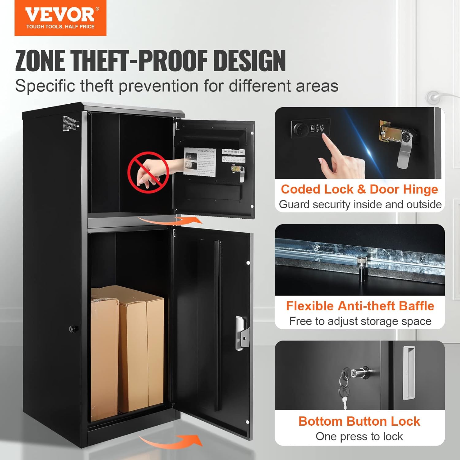 Galvanized Steel Package Delivery Box with Coded Lock, IPX3 Waterproof M85162