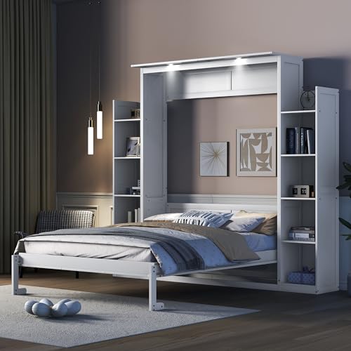 Queen Size Murphy Bed with 2 Cabinets and LED Lights T976