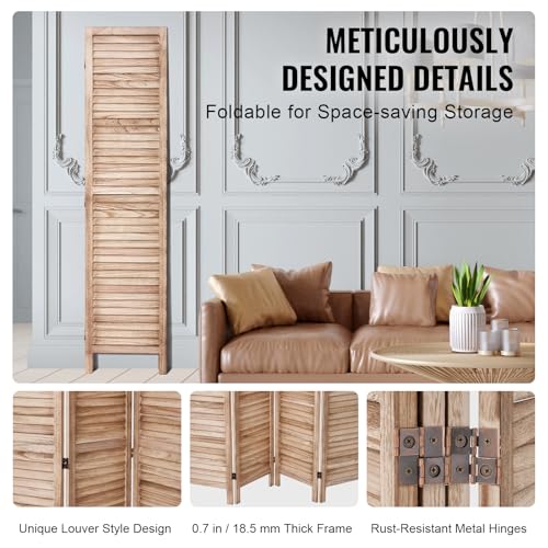 4 Panel Folding Wood Room Divider, 66.9 Inch Tall Privacy Screen I263