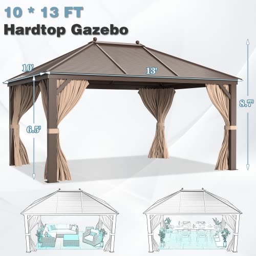 12x16 ft Hardtop Gazebo with Double Roof, Curtains and Netting T94173