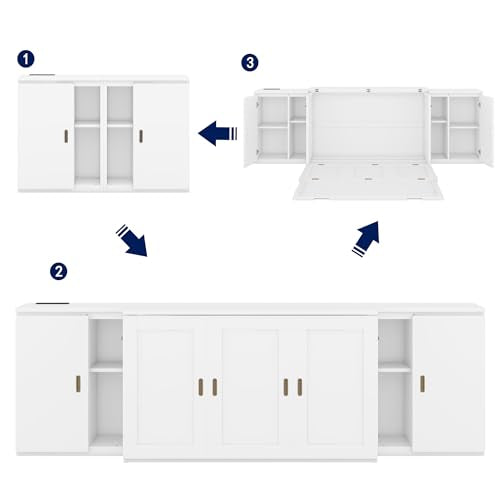 Murphy Bed Chest with Shelves and USB Ports, Foldable Wood Frame Y56482