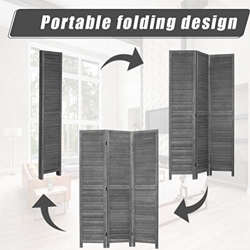 6 Panel Wood Room Divider Privacy Screen Freestanding White U13428